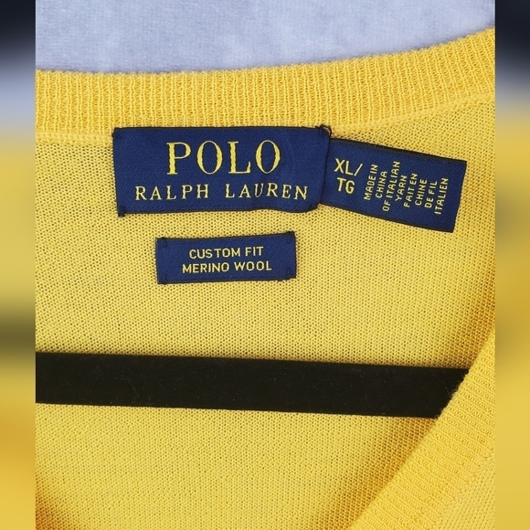 POLO Ralph Lauren Mens XL Merino Wool Sweater Yellow Classic Dad Preppy - Picture 3 of 6